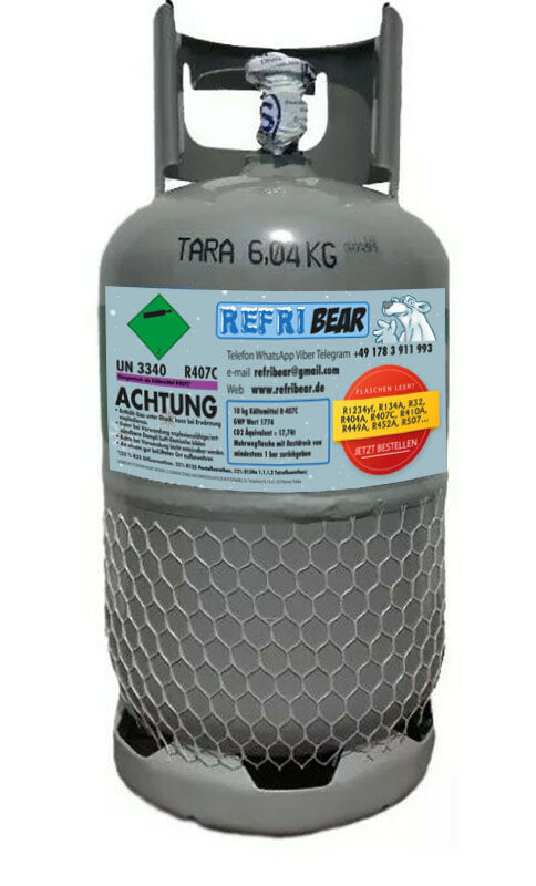 R407C 10kg in Customer-Owned Refillable Steel Cylinder